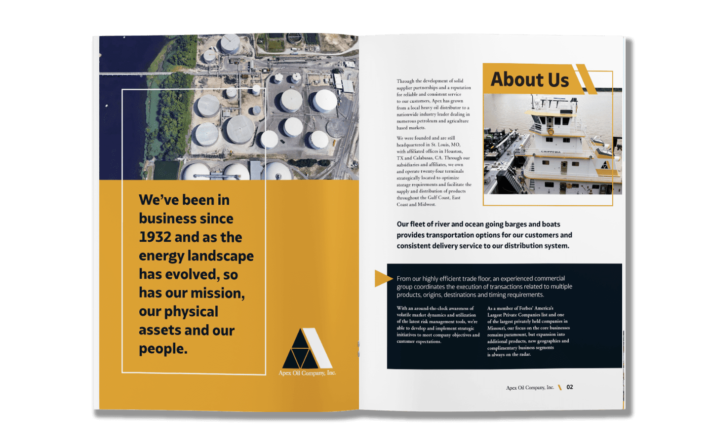Opening Spread of the booklet with the Apex Oil Mission 