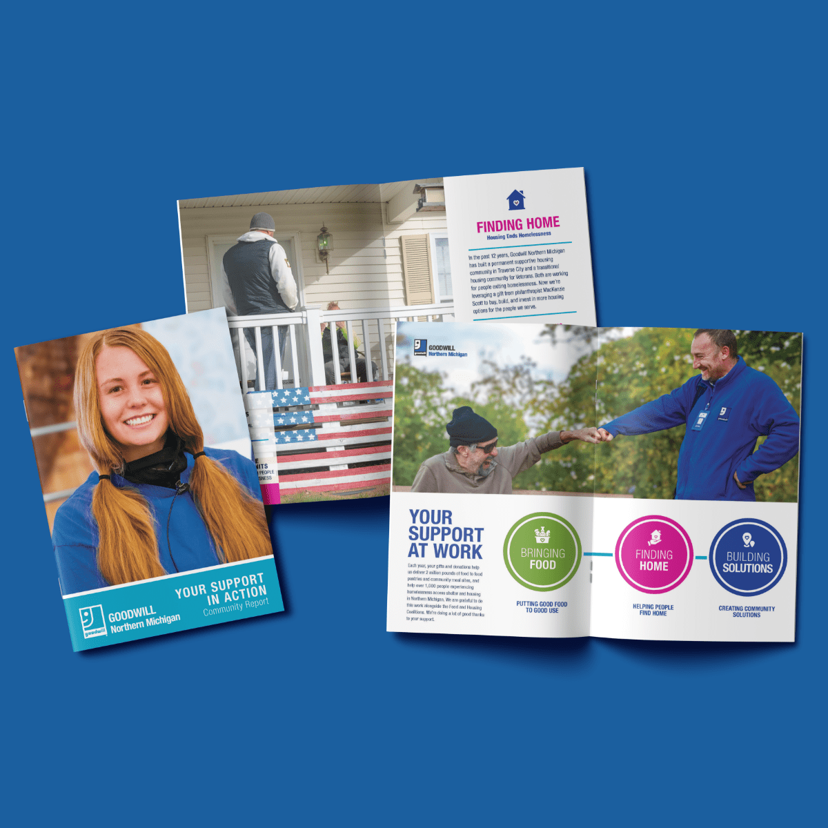 Mockup showing the design of the Goodwill Northern Michigan annual report
