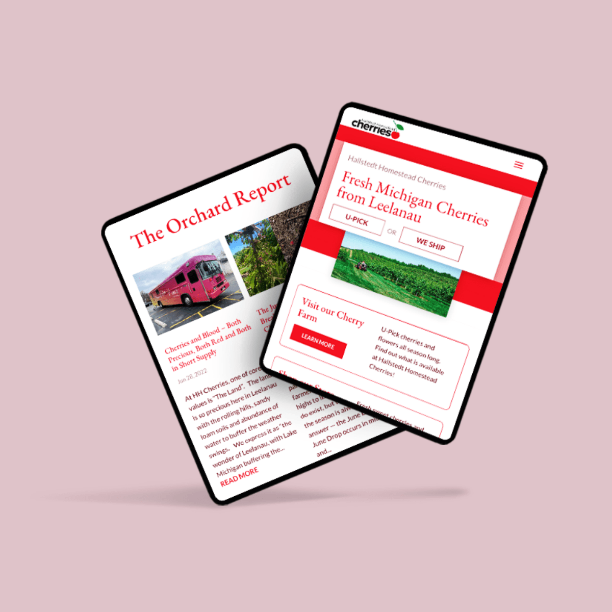 Mockup of Northern Michigan Cherry farmer Website on a tablet