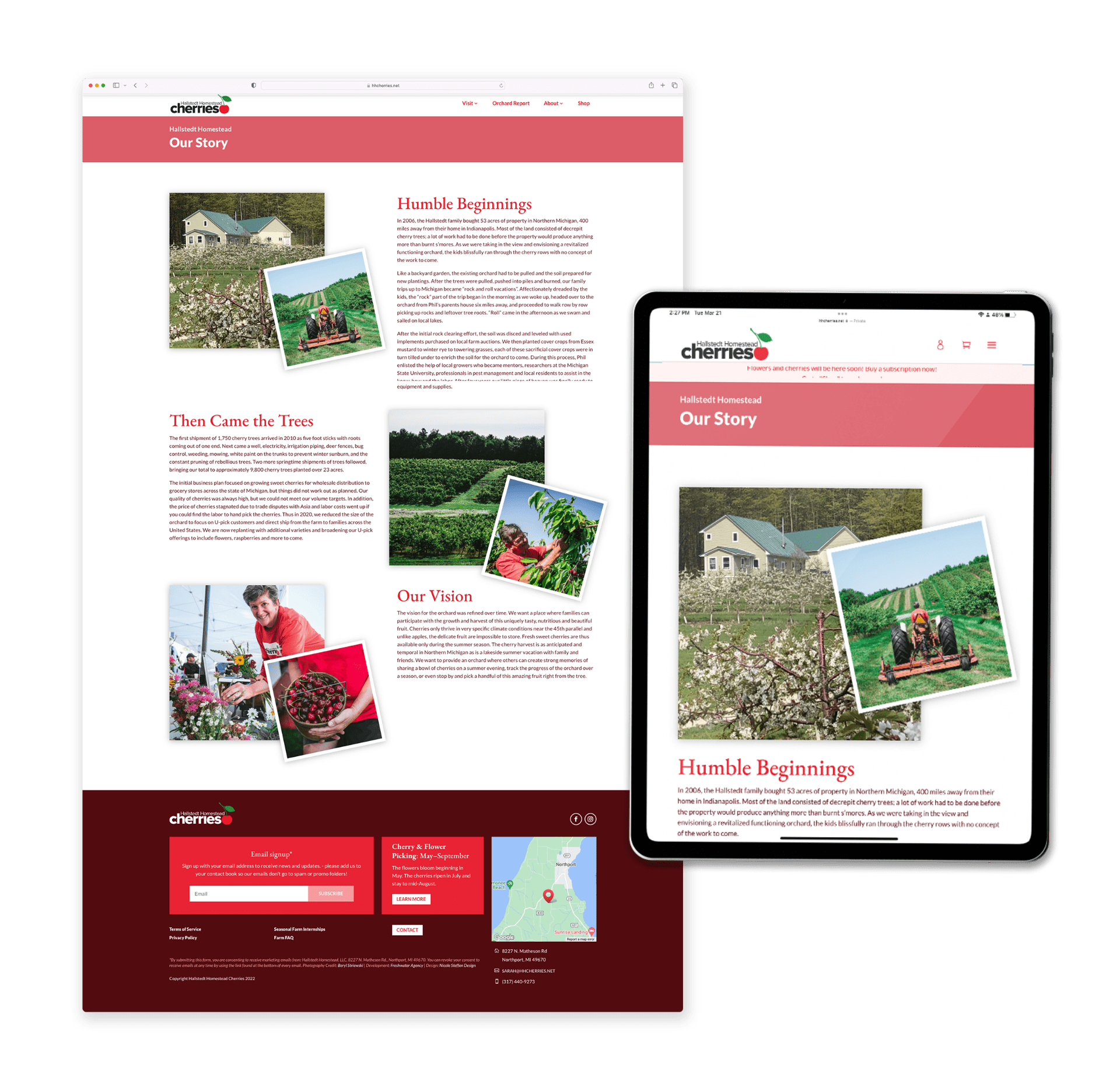 Michigan Cherry Farmer website history page design at time of launch