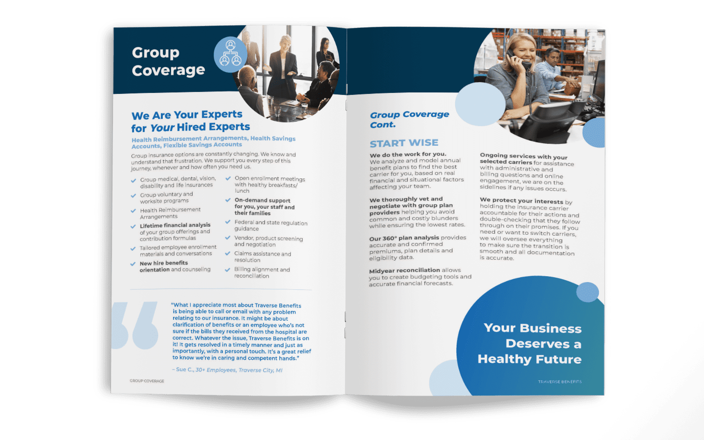 Spread from booklet on the business group insurance coverage services
