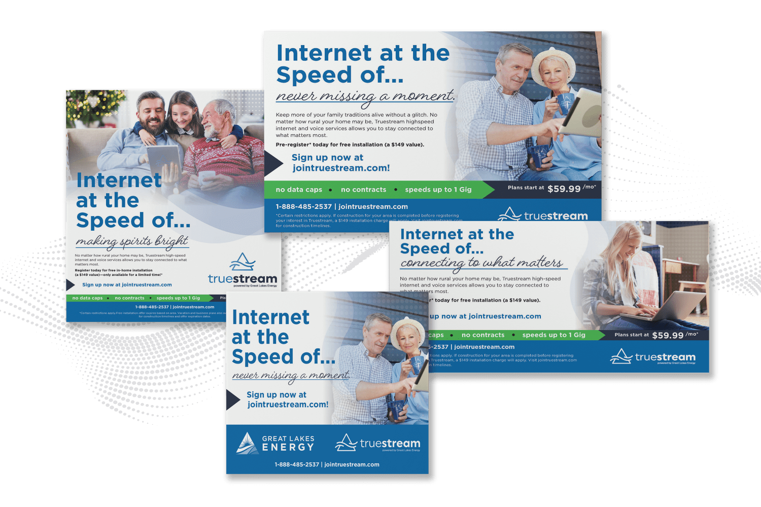 different ads designed for Truestream internet during this campaign