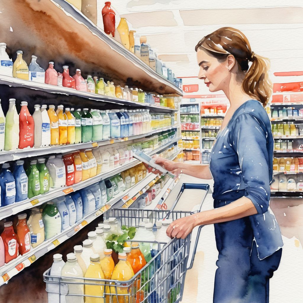 a woman trying to decide which milk to buy, inundated by options and ads