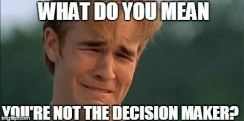 meme of Dawson's Creek crying with text saying what do you mean you're not the decision maker?