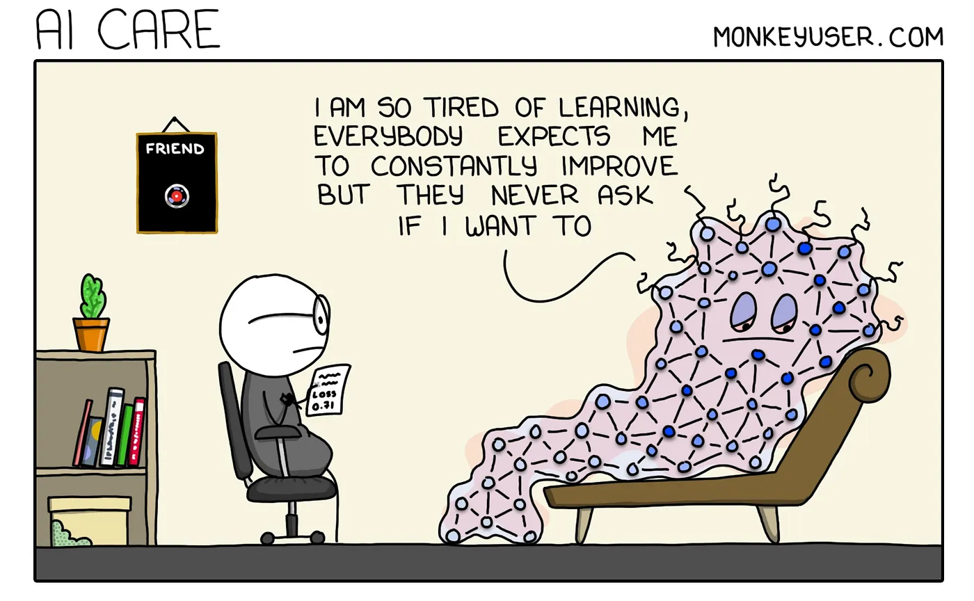 funny cartoon meme about AI seeking therapy