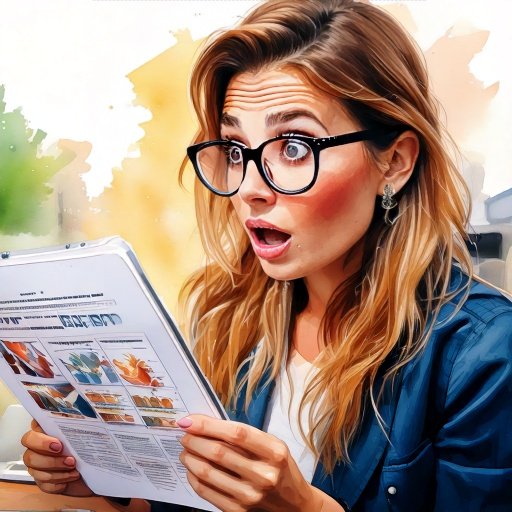 ai watercolor image of a marketer looking shocked at brand files